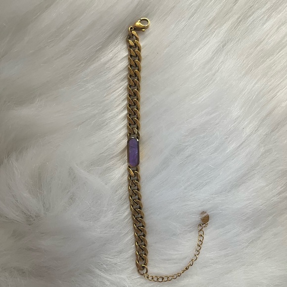 Gold Chain link adjustable bracelet with purple flashy inlay. New without tags. - Picture 6 of 9